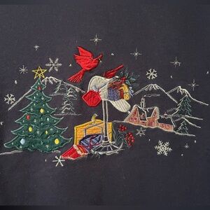 Double Collar Embroidered Holiday Crewneck